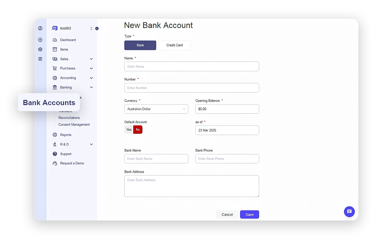 Bank connection interface screenshot