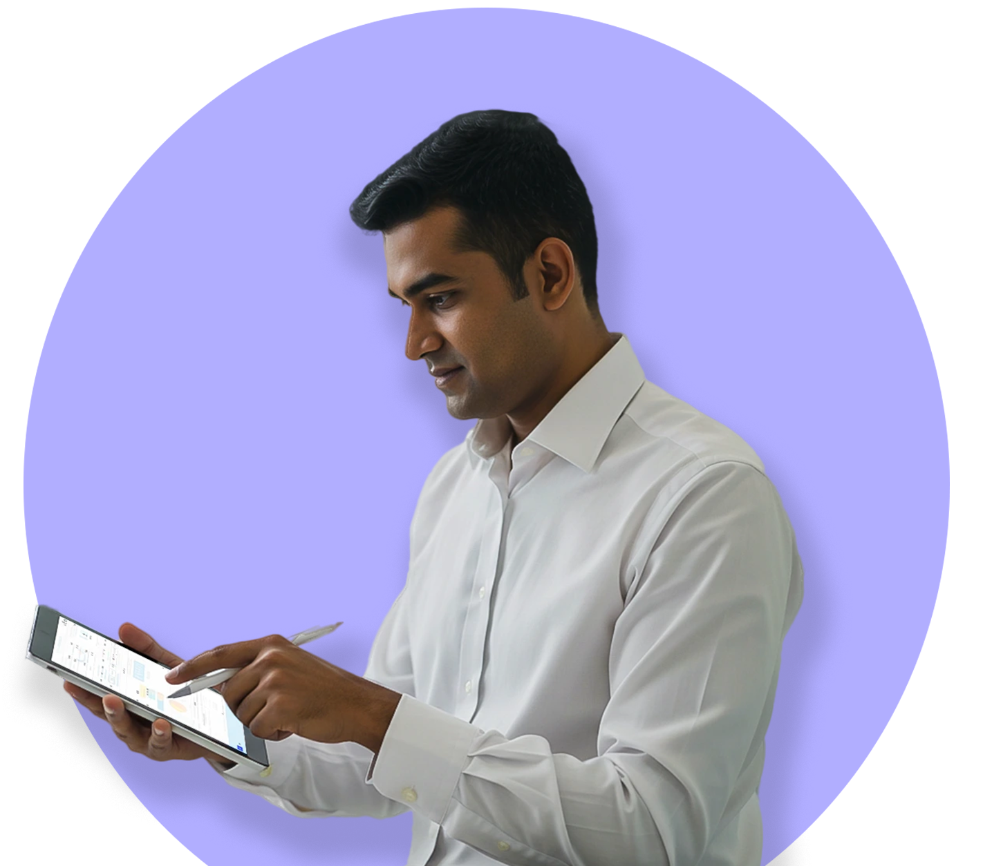 Professional man using tablet for business billing
