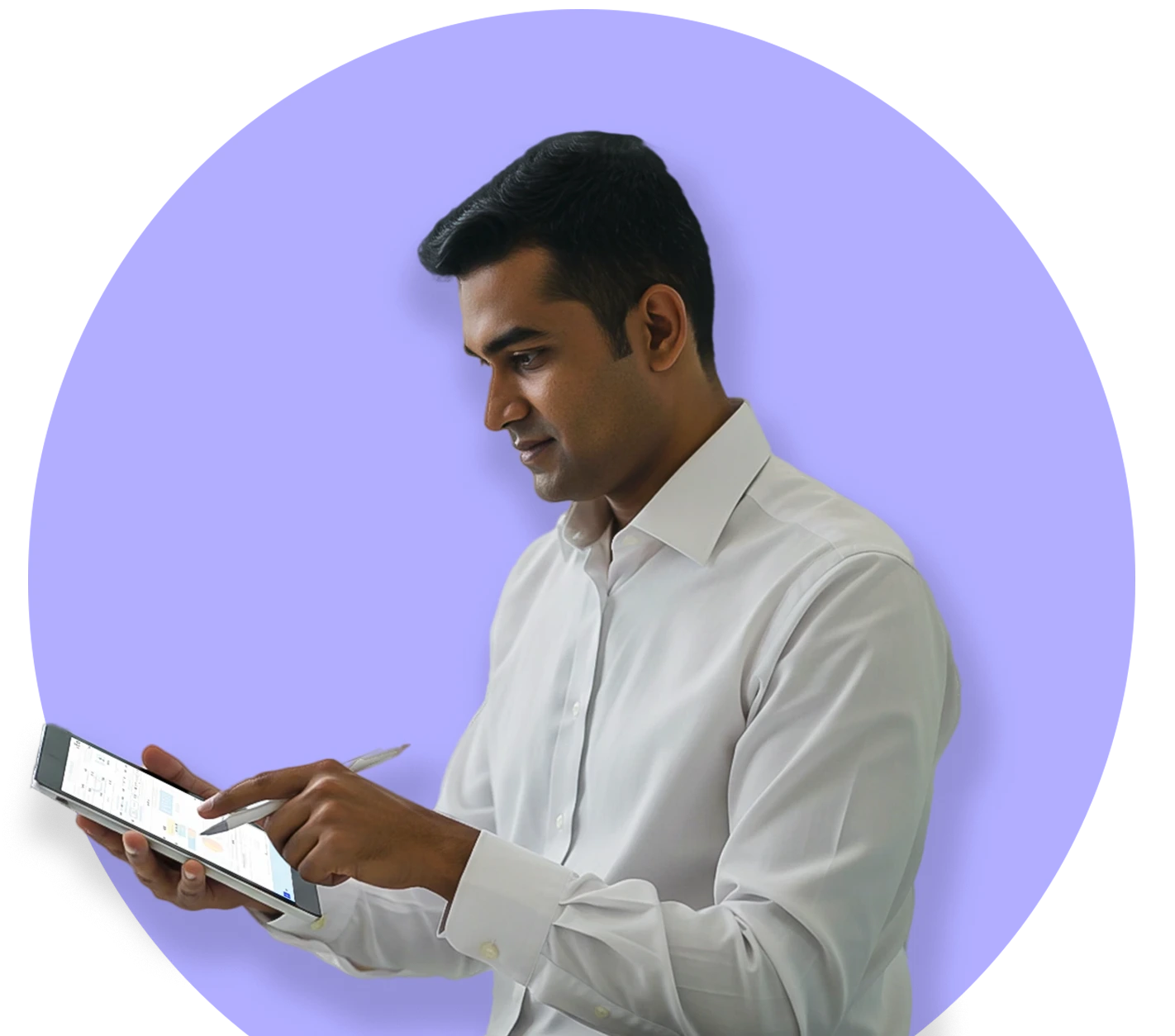 Professional man using tablet for business billing
